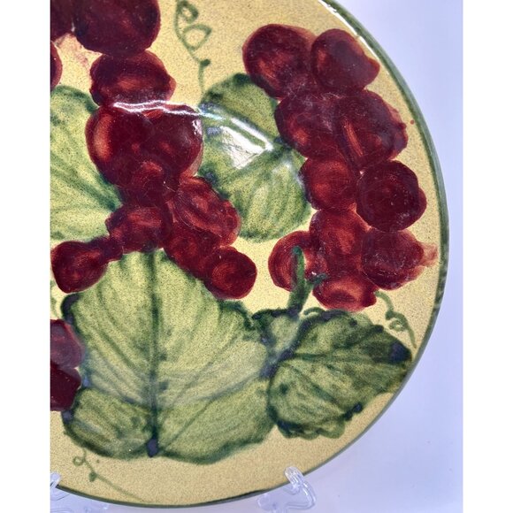 Vtg Hand Made Pottery Plate Grape Leaves & Grapes, Hand Painted - Picture 3 of 4